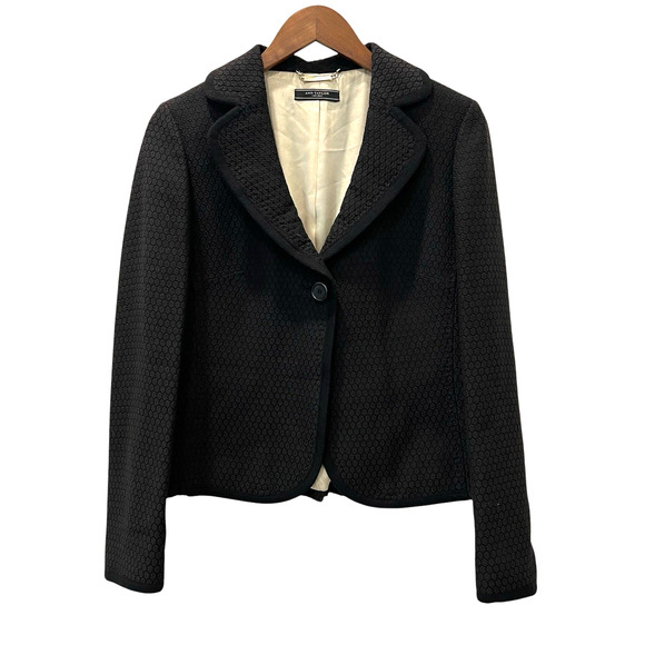 Ann Taylor Womens Suit Jacket Blazer Black Patterned Fabric Size Medium - Picture 1 of 7